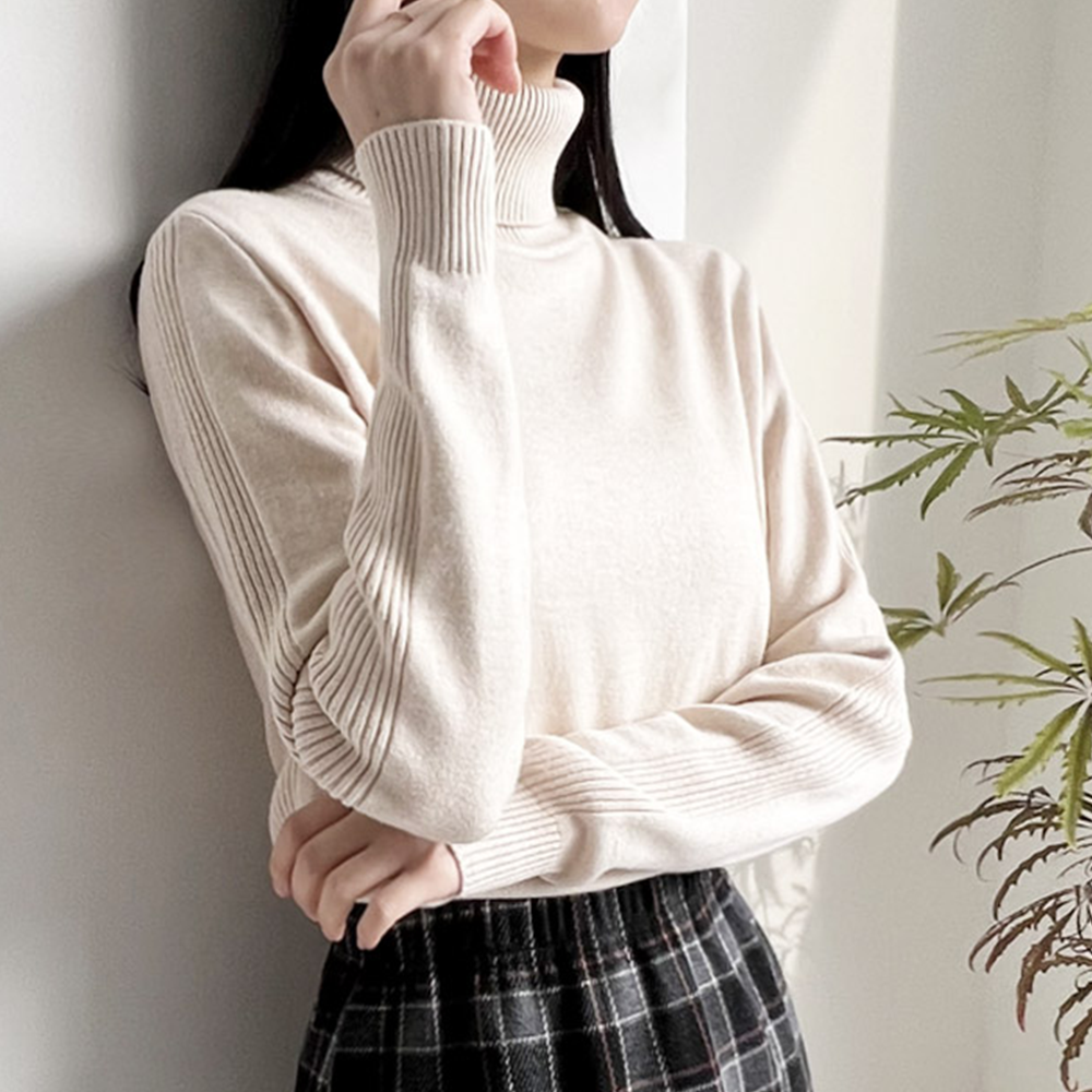 목티니트 베이지색 목폴라 터틀넥 이너 여성 폴라티 폴라 - 상세 이미지 5