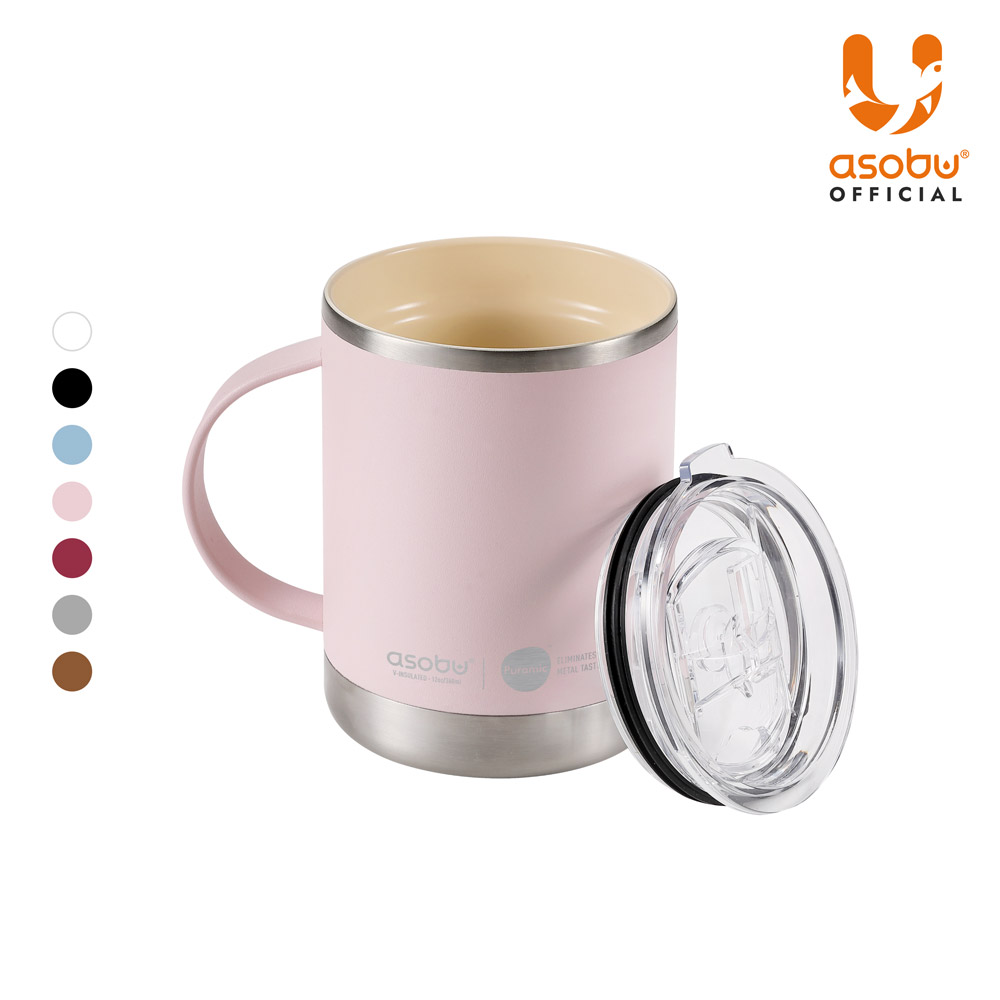 아소부 스테인레스 보온보냉 세라믹 얼티밋 머그컵 360ml, 핑크 - 메인 이미지