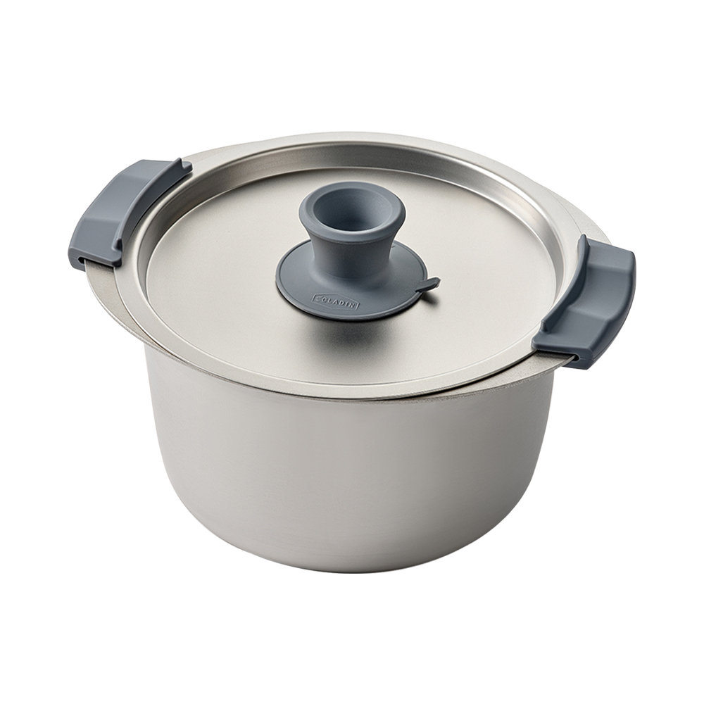 클래딘 리얼 티타늄 하이엔드 캠핑 IH 통5중 양수냄비 22cm 뚜껑 실리콘 손잡이 노브