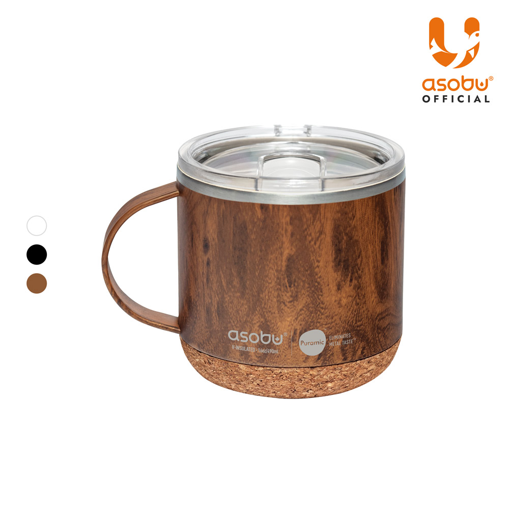 아소부 스테인레스 보온보냉 세라믹 인피니트 머그컵 490ml, 우드