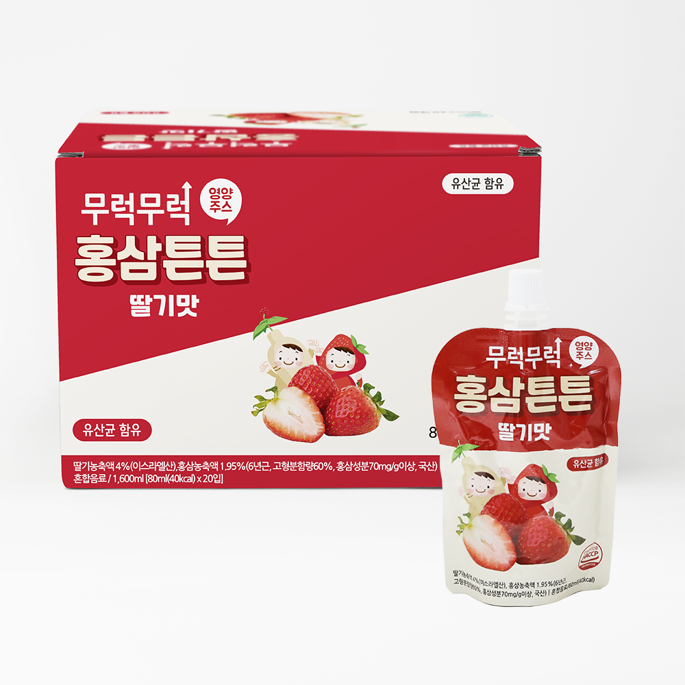 [14:00 이전 주문 당일 출고] 무럭무럭 홍삼튼튼 유산균 주스 1박스 아기간식 어린이음료 착즙 딸기, 80ml, 20개