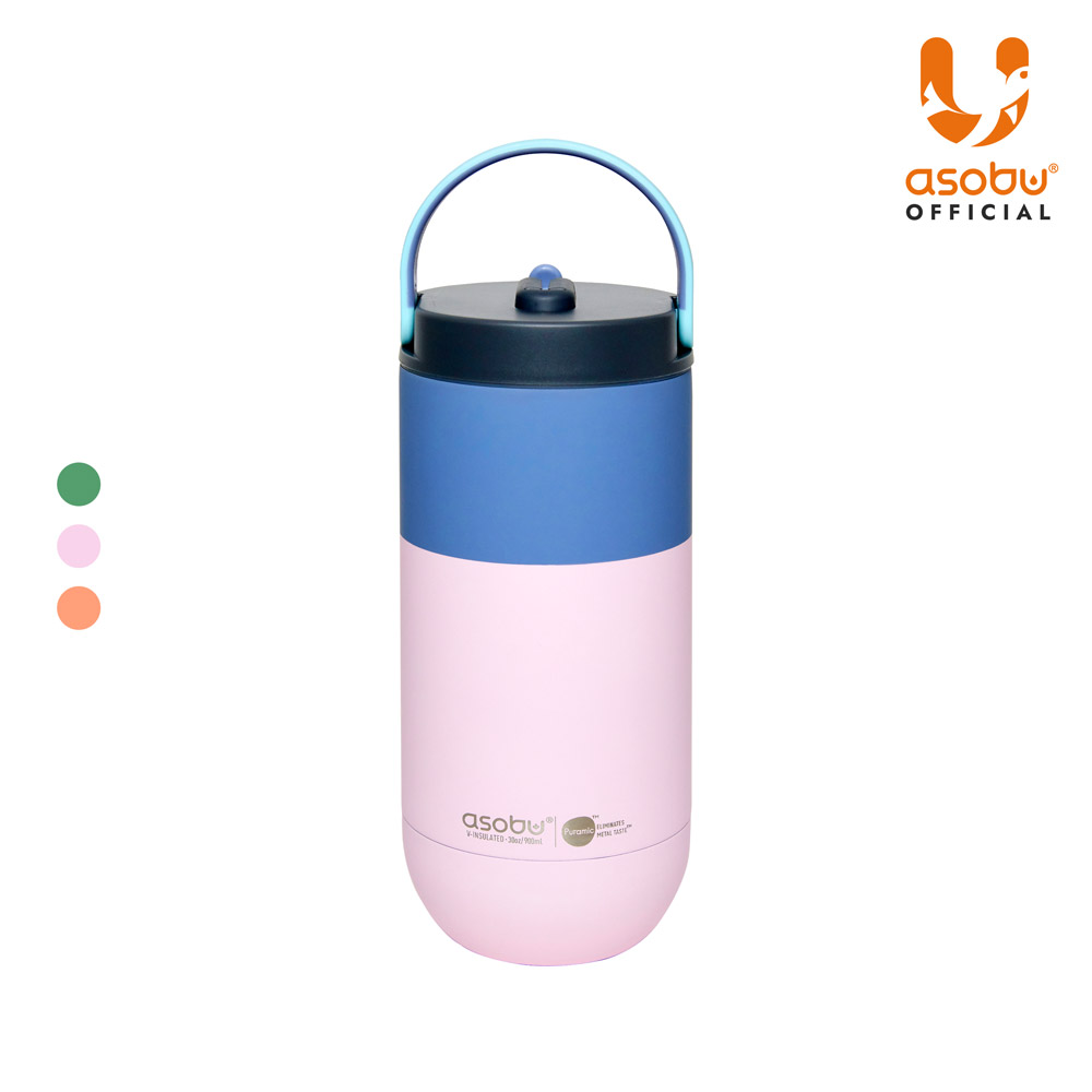 아소부 스테인레스 보온보냉 빨대 대용량 세라믹 텀블러 오르빗 900ml, 파스텔핑크 - 메인 이미지