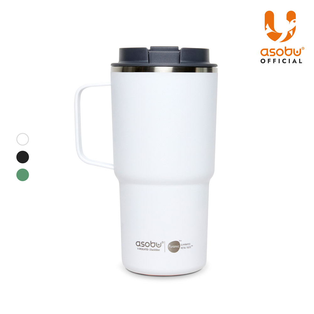 아소부 스텐 세라믹 진공 보온보냉 손잡이 머그 텀블러 니트로 650ml, 화이트