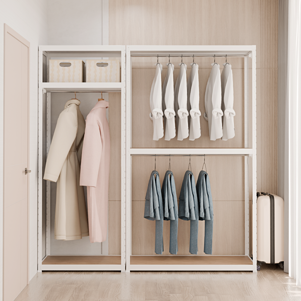 랙셈블 시스템행거 맞춤형 철제 조립식 드레스룸 옷걸이 옷장 오픈형 일자형 B타입