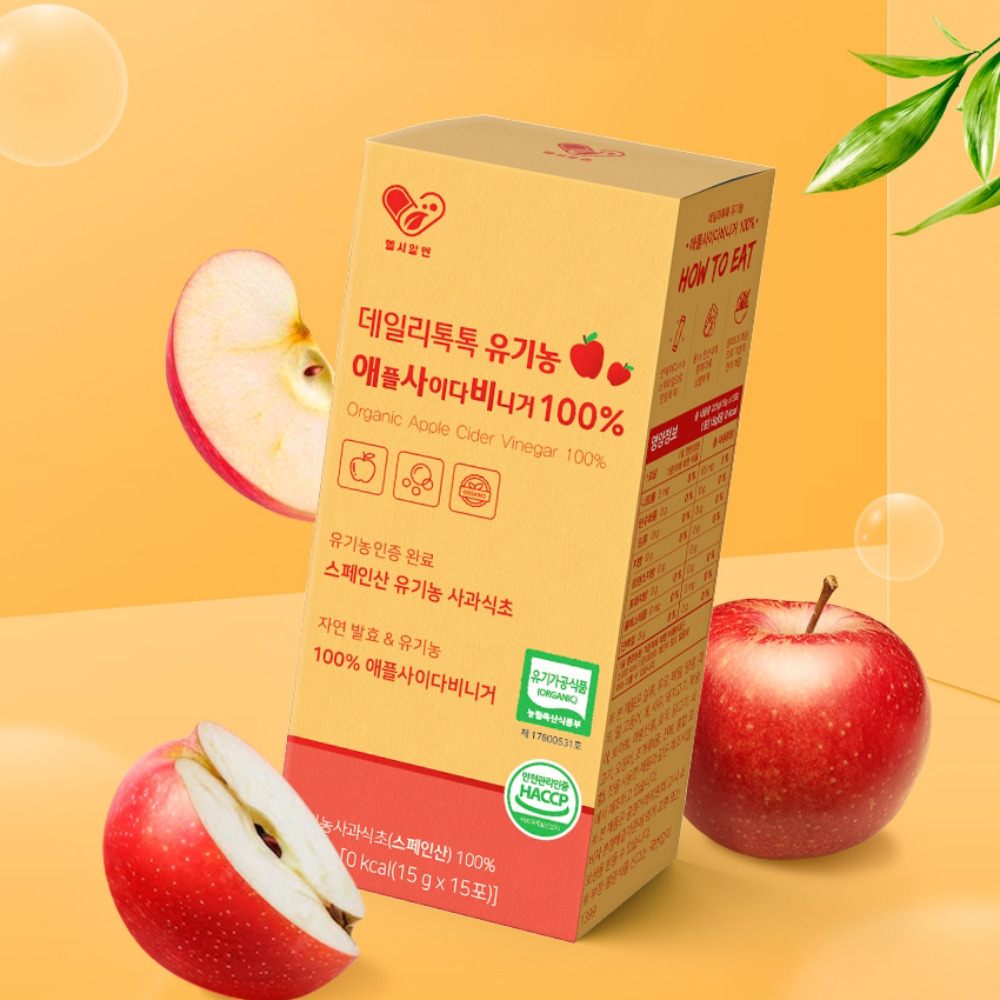 헬시알엔 데일리톡톡 유기농 애사비 애플 사이다 비니거 휴대용 스틱 마시는 자연 발효 사과 초모 식초 비네거 225ml, 1개