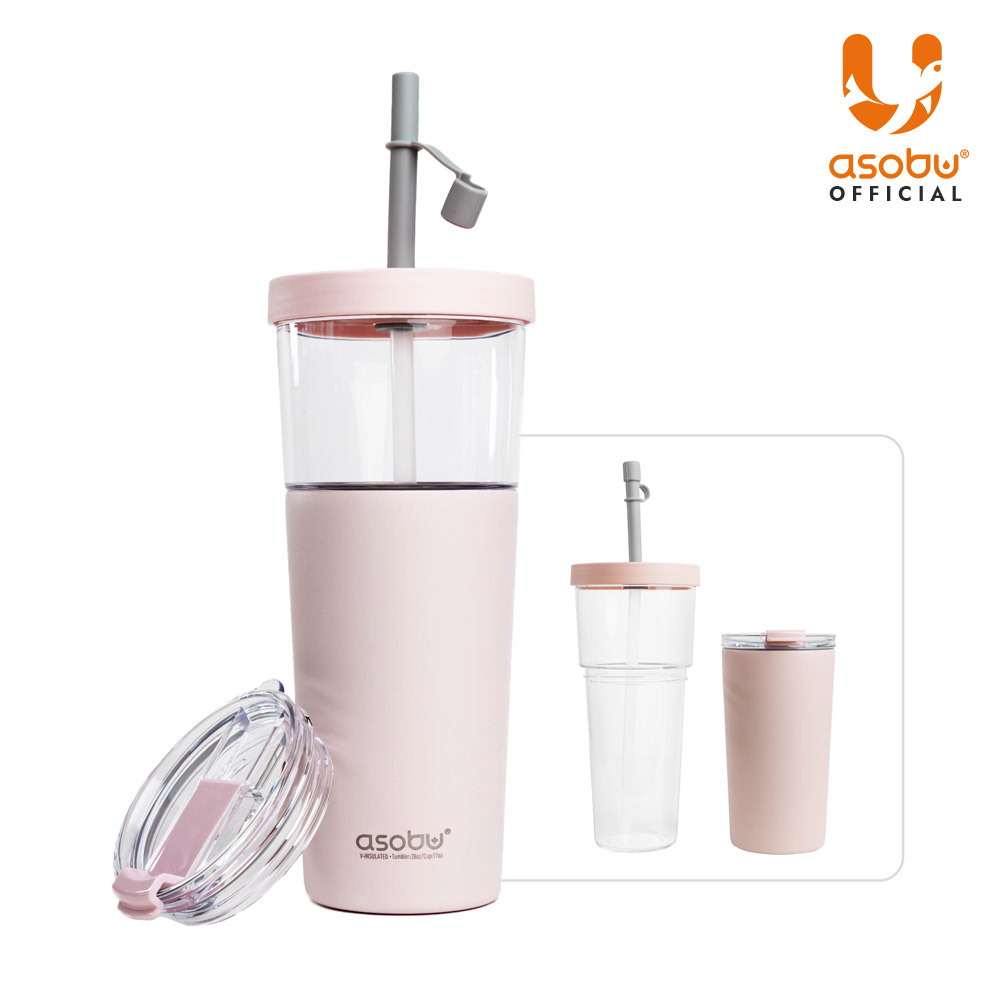 아소부 2IN1 마리나 빨대 텀블러 845ml, 핑크 - 상세 이미지 2