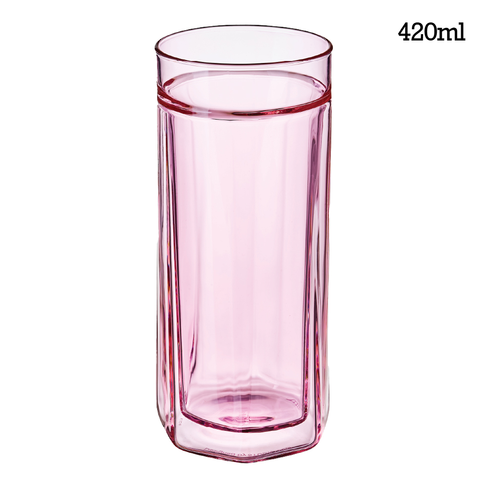 키데 글라스 더블월 선물 집들이 카페 이중 내열 유리 잔 컵 420ml, 1개, 코랄 핑크