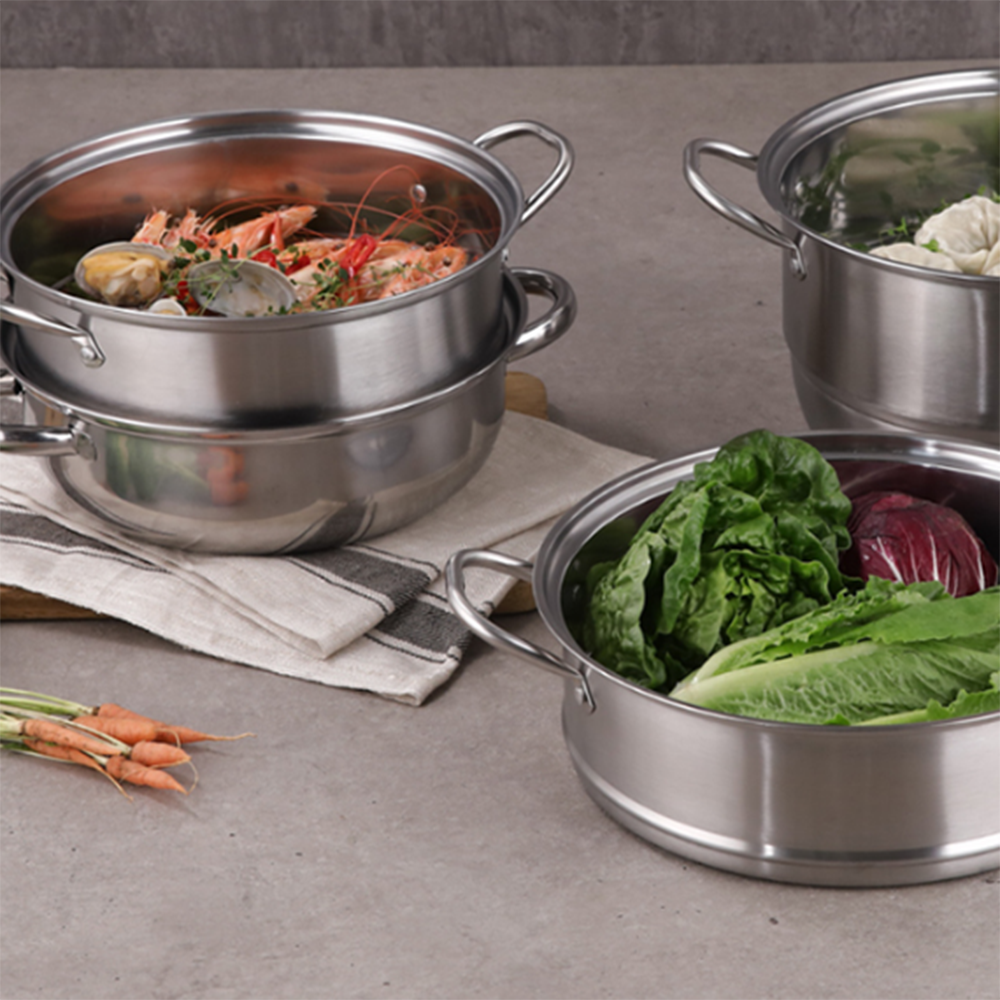 스테인리스 찜기 스텐 야채 원형 이유식 찜 채반 업소용 냄비 만두 채소 찜솥 떡 세트 - 상품 이미지