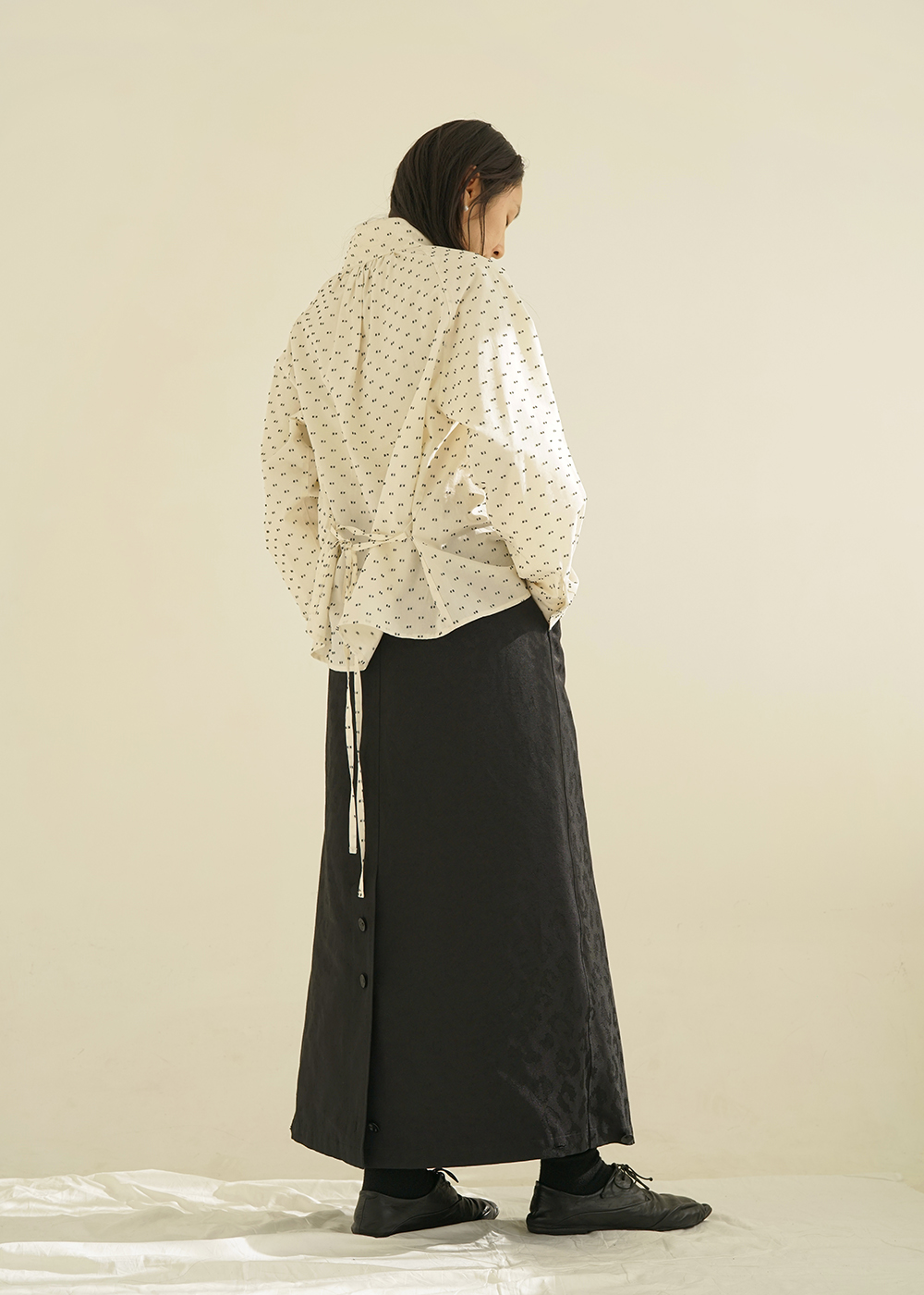 루드 디자이너 제작 블랙 레오파드 자카드 밴딩 롱 스커트 Skirt 03 세련된 A라인 H라인 호피 스커트 - 상세 이미지 3