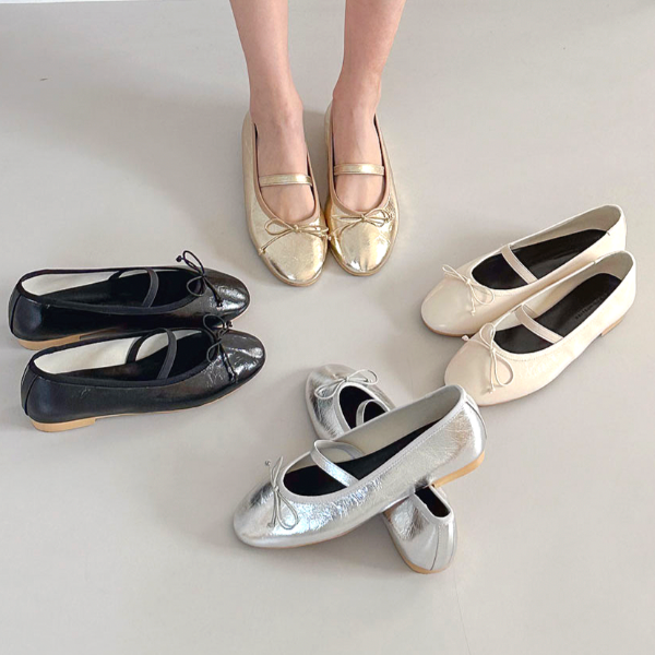 메리제인 플랫슈즈 발편한 골드 실버 은색 리본 255 260 빅사이즈