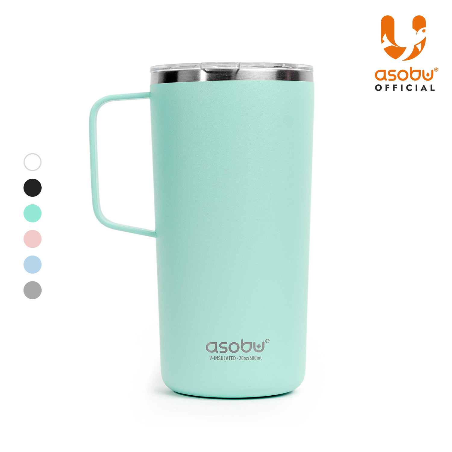 아소부 스텐 세라믹 진공 보온보냉 타워 머그컵 600ml, 민트