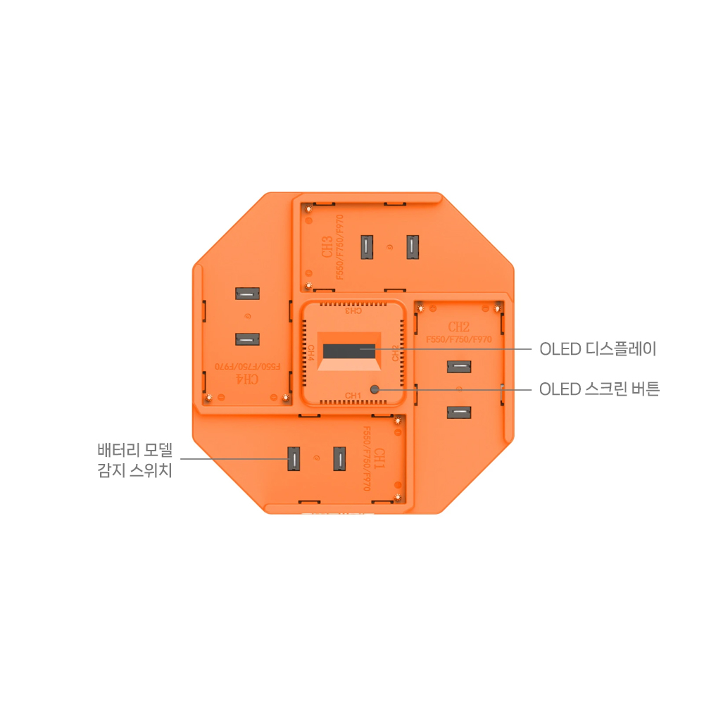 스몰리그 4837 소니 NP-F970 / F750 / F570 / F550 충전기 4채널 OLED 충전량 표기 이미지 6