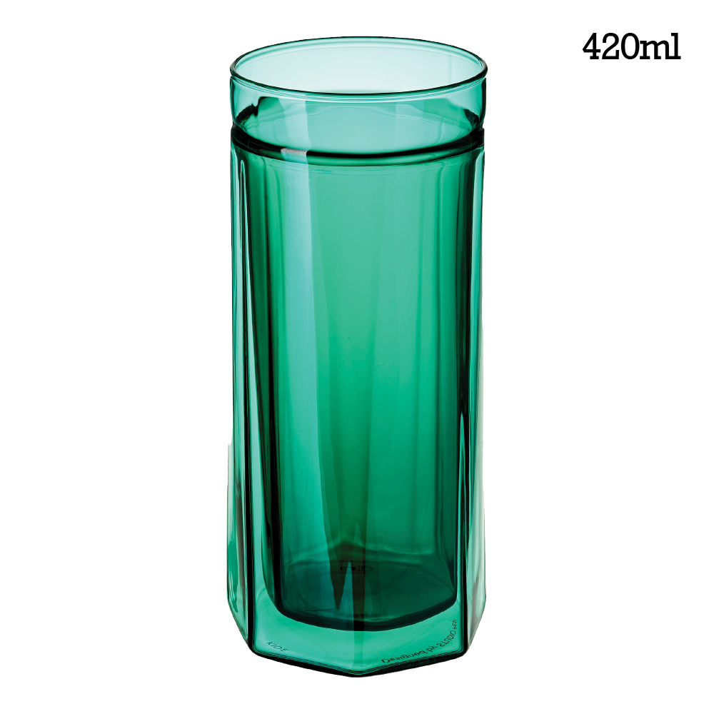 키데 글라스 더블월 선물 집들이 카페 이중 내열 유리 잔 컵 420ml, 1개, 에메랄드 그린