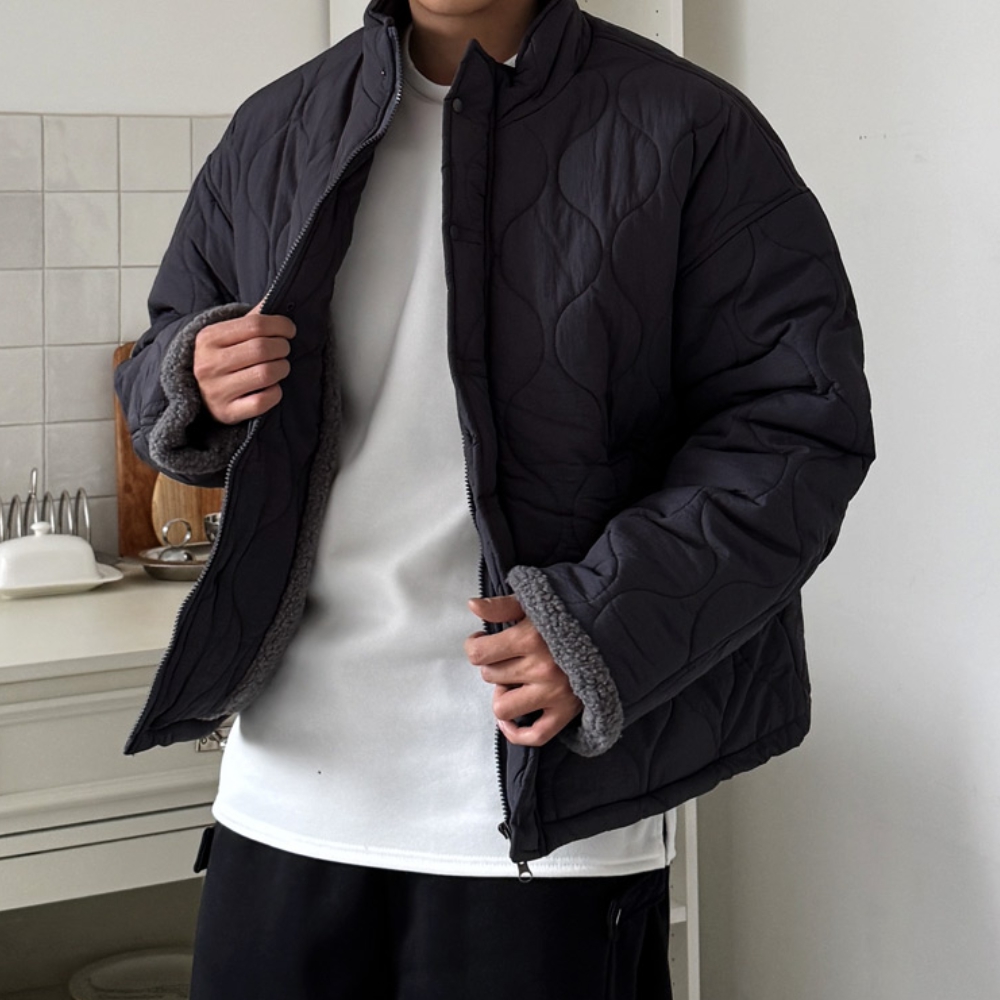 남자 고스 오버핏 겨울 두꺼운 양털안감 퀼팅 깔깔이 자켓 점퍼