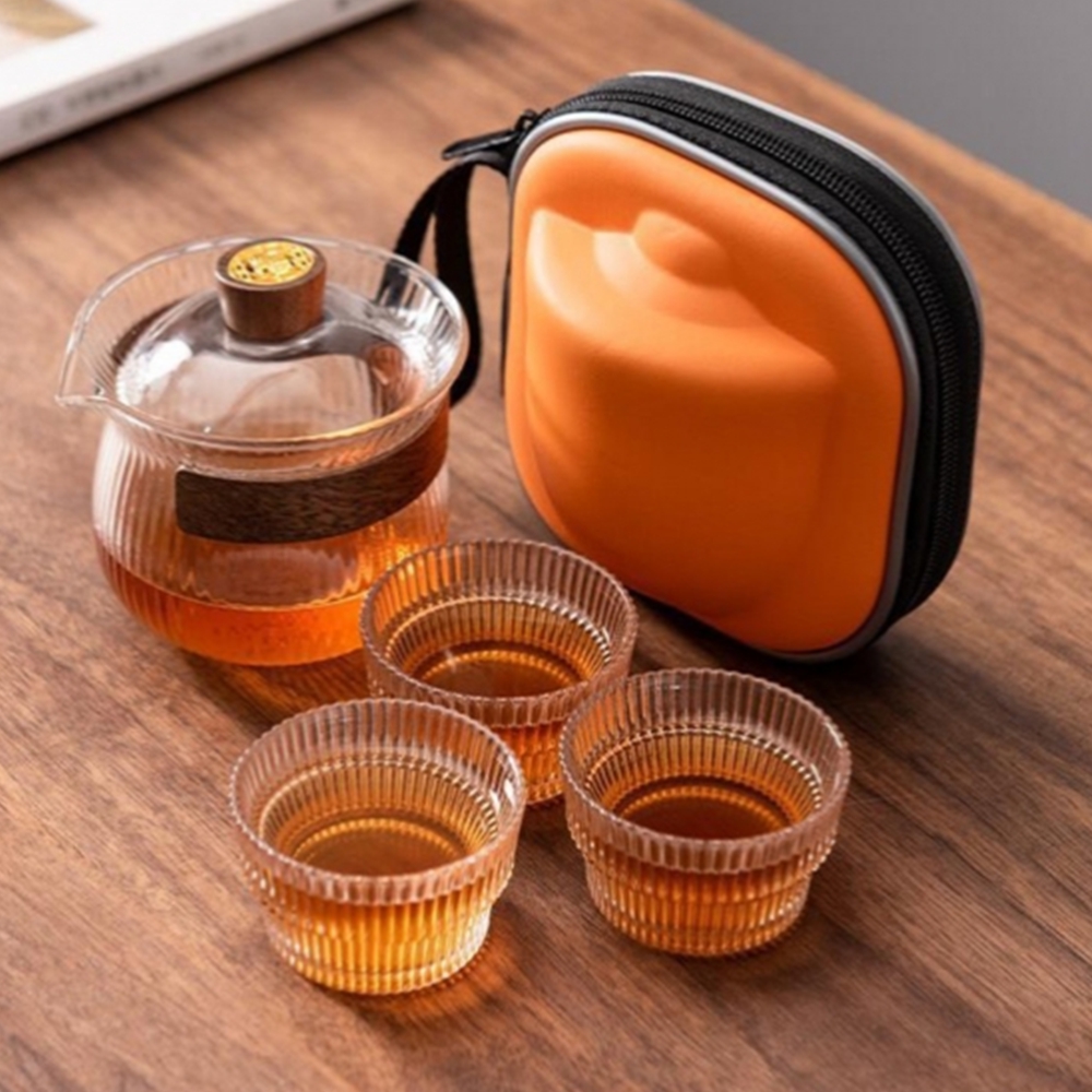 휴대용 차도구세트 내열유리 찻잔 다도 다기 3인 명절선물