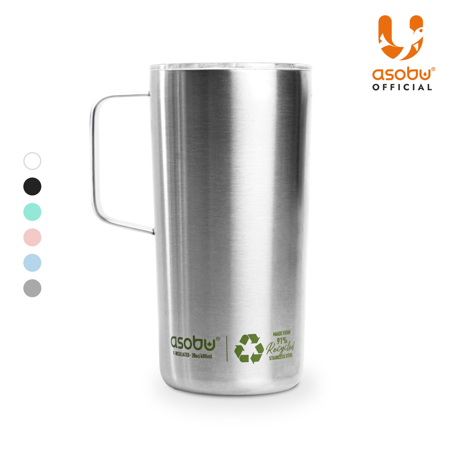 아소부 스텐 세라믹 진공 보온보냉 타워 머그컵 600ml, 리사이클