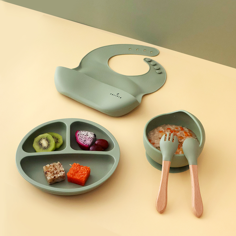 페리피아 코코 실리콘 흡착 유아 식기 5P 세트 (볼,식판,턱받이,수저포크)