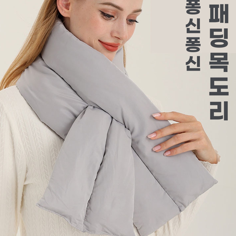 여성패딩목도리 남성숏머플러 경량목도리 겨울 방수 단색 아이보리 - 상세 이미지 2