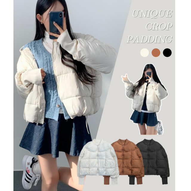겨울 패딩 유니크 시보리 데일리 크롭 패딩 - 메인 이미지