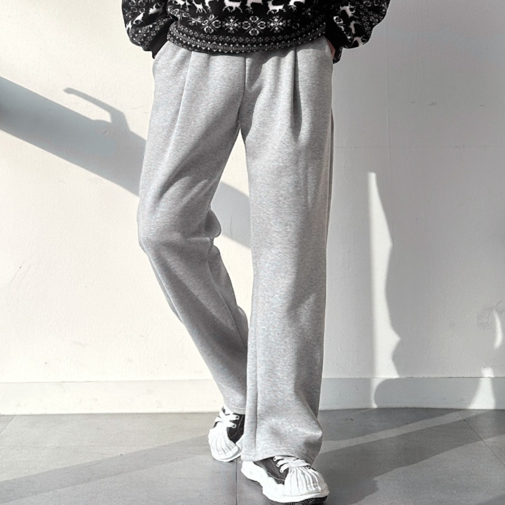 남자 고우 특양면&기모 2타입 핀턱 주름 와이드 트레이닝팬츠