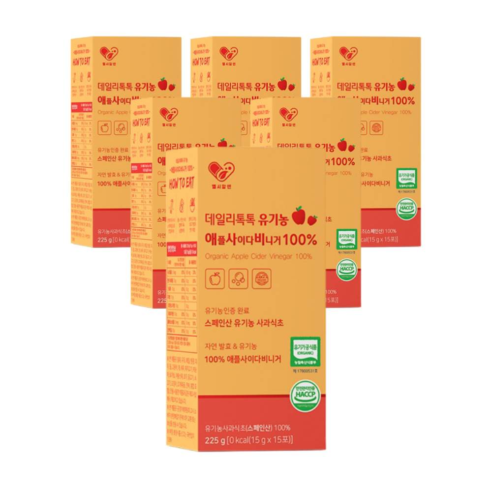 헬시알엔 데일리톡톡 유기농 애사비 애플 사이다 비니거 휴대용 스틱 마시는 자연 발효 사과 초모 식초 비네거 225ml, 6개