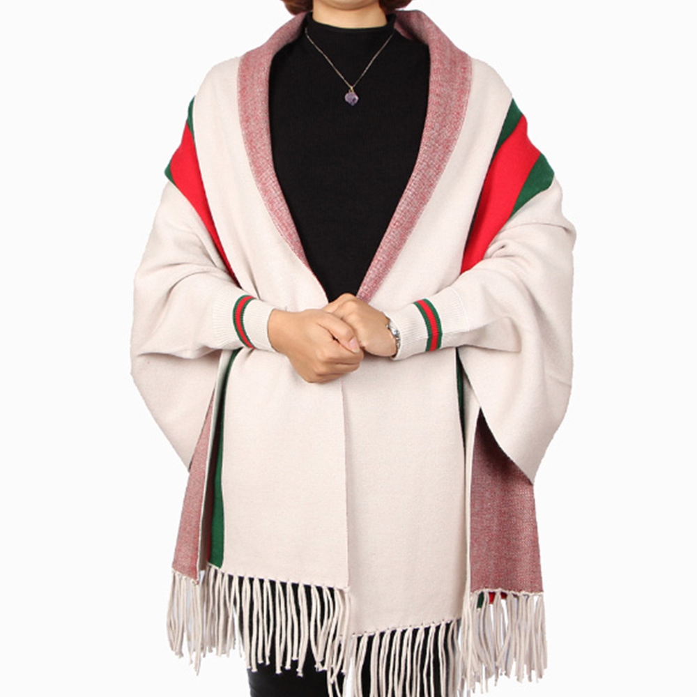투톤 겨울삼각숄 여성 머플러 가디건 데일리 보온 어깨담요 - 상품 이미지