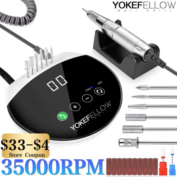 네일 세신 전동 드릴 35000RPM 전기 매니큐어 기계 파일 절단 HD LCD 터치 스크린 살롱 아크릴 도구 신제품 35000RPM Gold-07 : 포켓마트몰