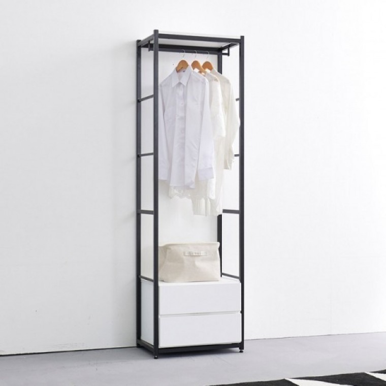 가구산책 화이트 4604 2단서랍 수납 철제선반 행거시스템장 RV926