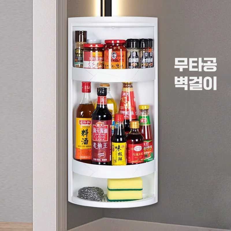 주방 욕실 회전식 조미료 보관함 용품 코너 수납장 방수 화이트-1단 - 상세 이미지 5
