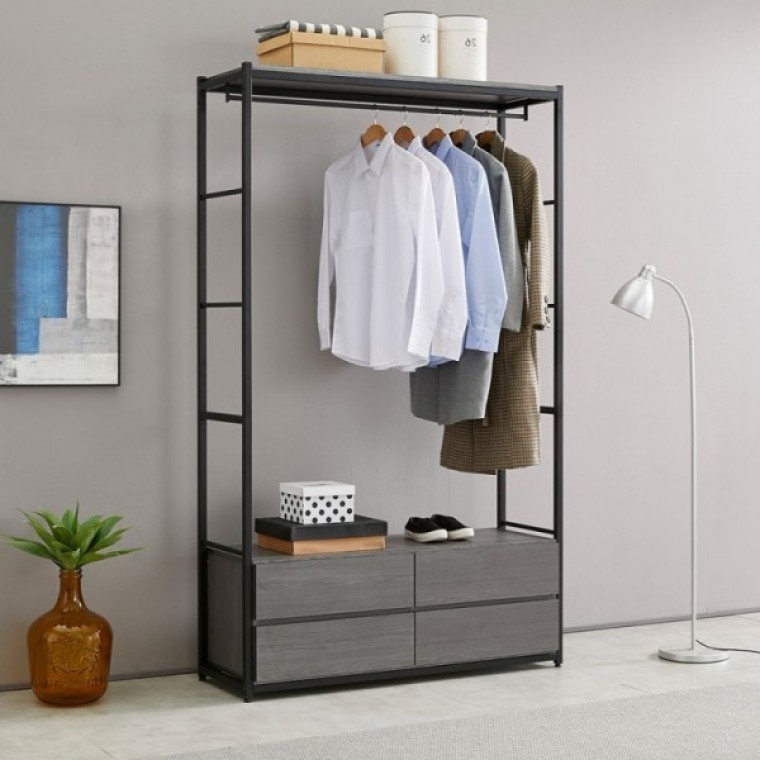 가구산책 그레이 4124 2단서랍 수납 철제선반 행거시스템장 RV973