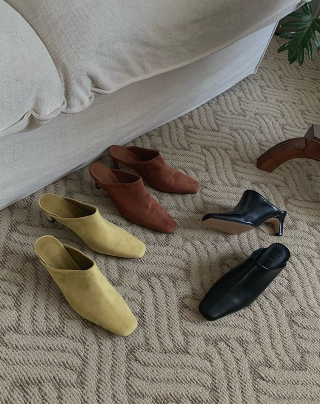 스퀘어 스웨이드 레더 가죽 스틸레토 뮬 블로퍼 힐 슬리퍼