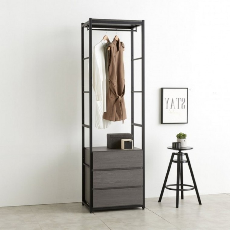 가구산책 그레이 4605 3단서랍 수납 철제선반 행거시스템장 RV929