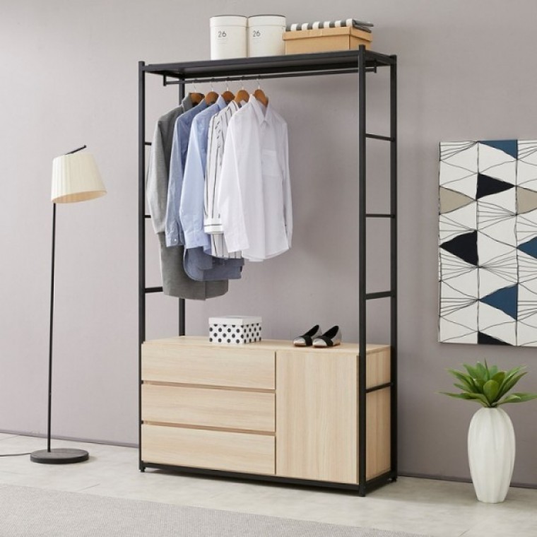 가구산책 네츄럴 4125 3단서랍 수납 철제선반 행거시스템장 RV976