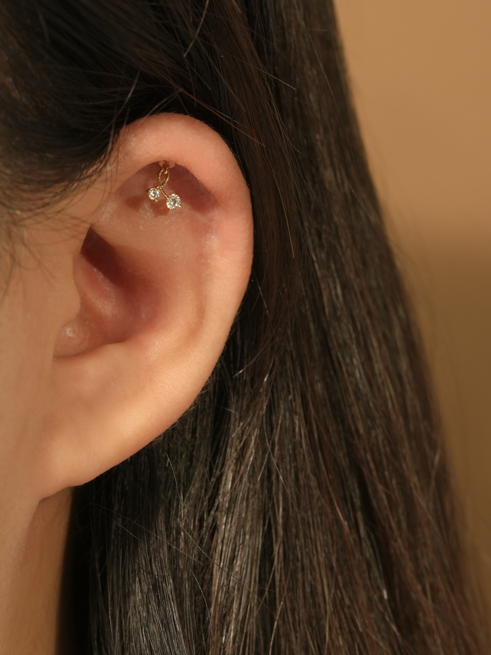 [0.8mm]14K 인터널 큐빅 앵두 드롭 라블렛 피어싱 귀걸이 - 상세 이미지 5