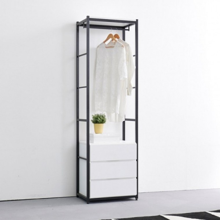 가구산책 화이트 4605 3단서랍 수납 철제선반 행거시스템장 RV930