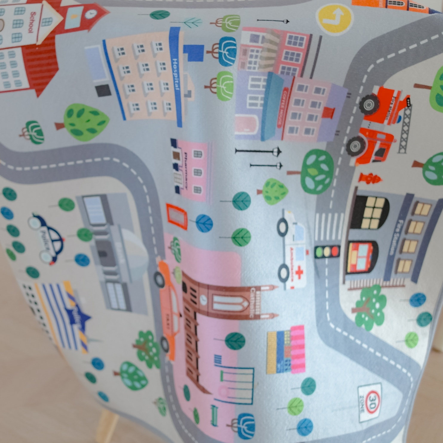 키즈러그 유아 우리동네여행 어린이 놀이 보온 자동차 도로매트 먼지없는 워셔블 우리마을러그