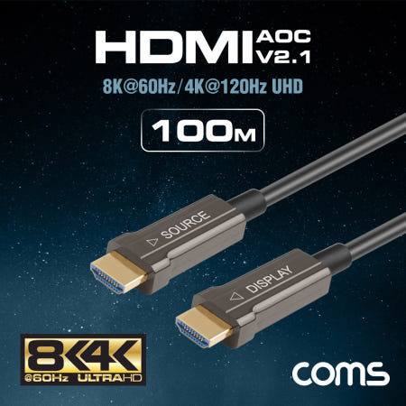 Coms HDMI V2.1 리피터 AOC 광 케이블 100M, 8K@60Hz, 최대 4K@120Hz UHD, ARC 기능 지원 CL147