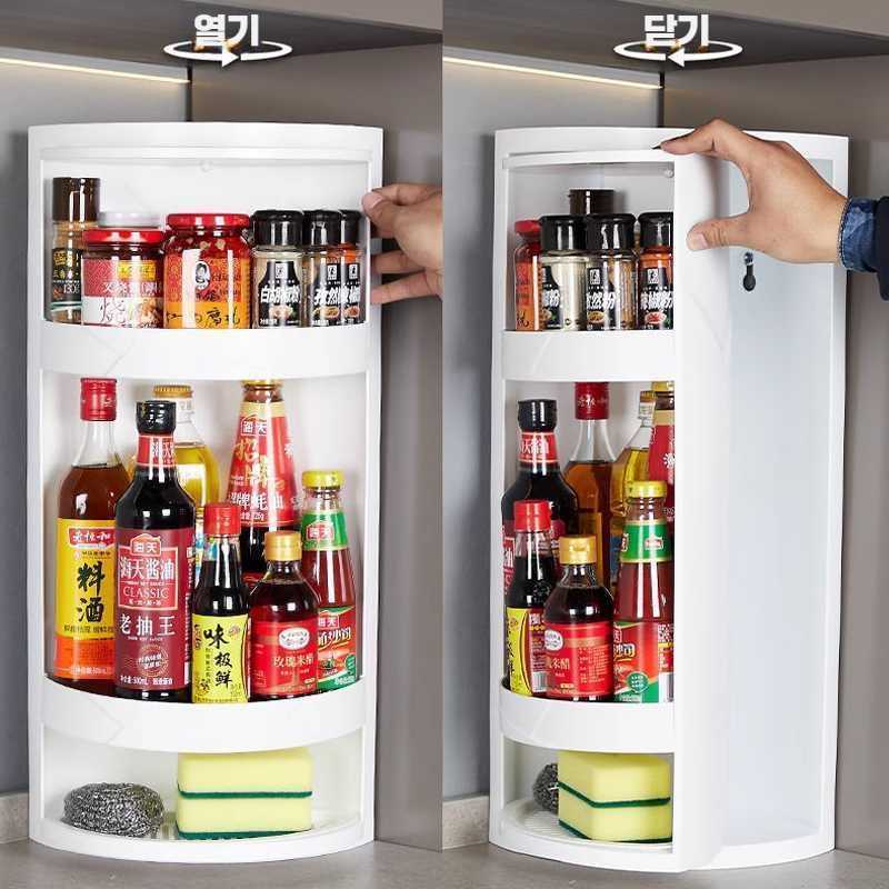 주방 욕실 회전식 조미료 보관함 용품 코너 수납장 방수 화이트-1단 - 상세 이미지 4