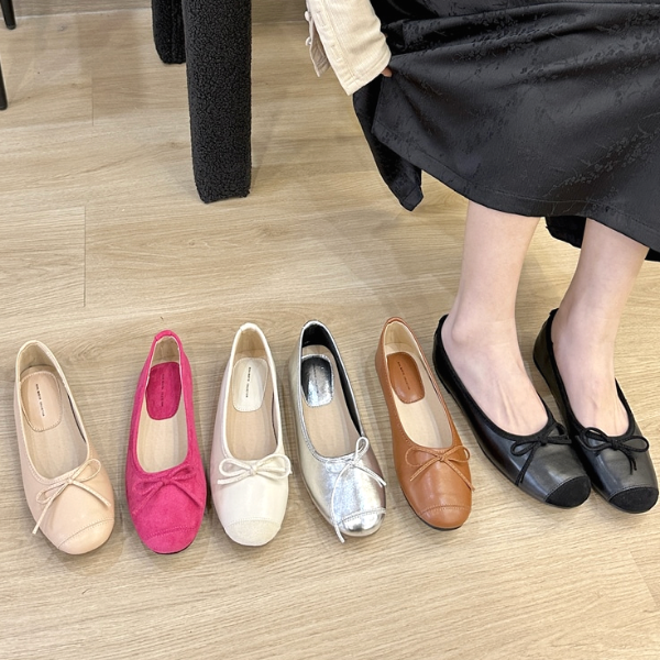 빅사이즈 255 260 핑크 은색 실버 리본 발편한 스웨이드 플랫슈즈