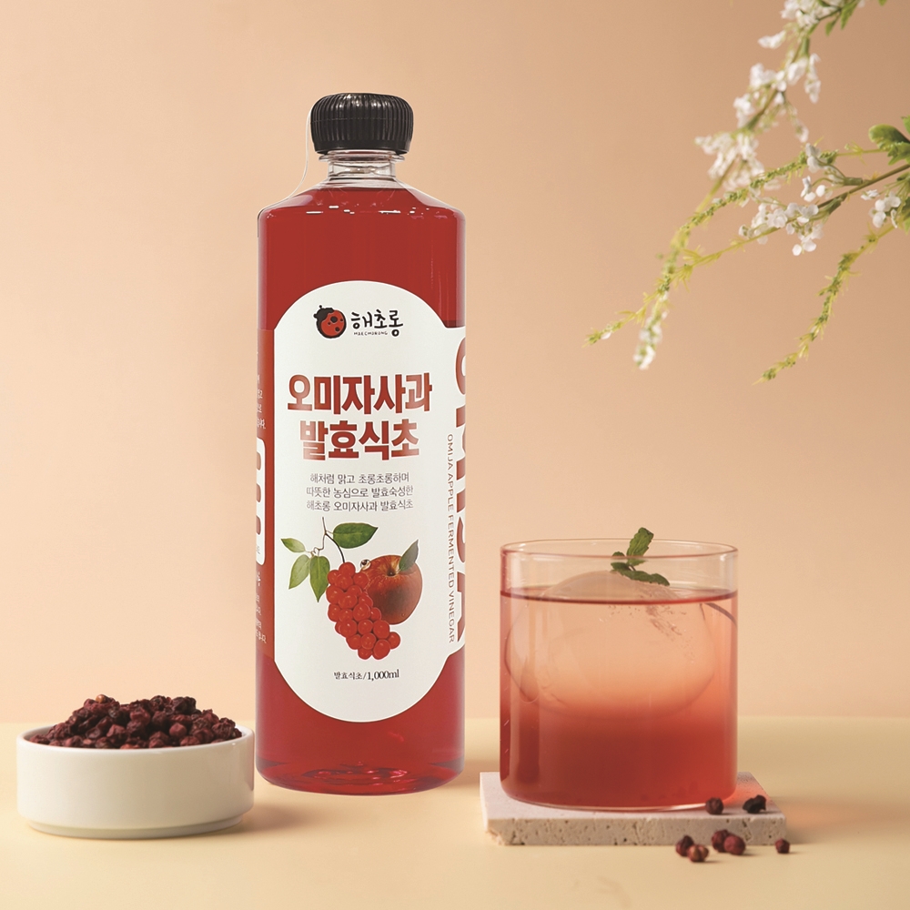해초롱 오미자사과식초 천연발효식초 1L /초모함유, 국내산원물 100%, 혈당관리, 애사비