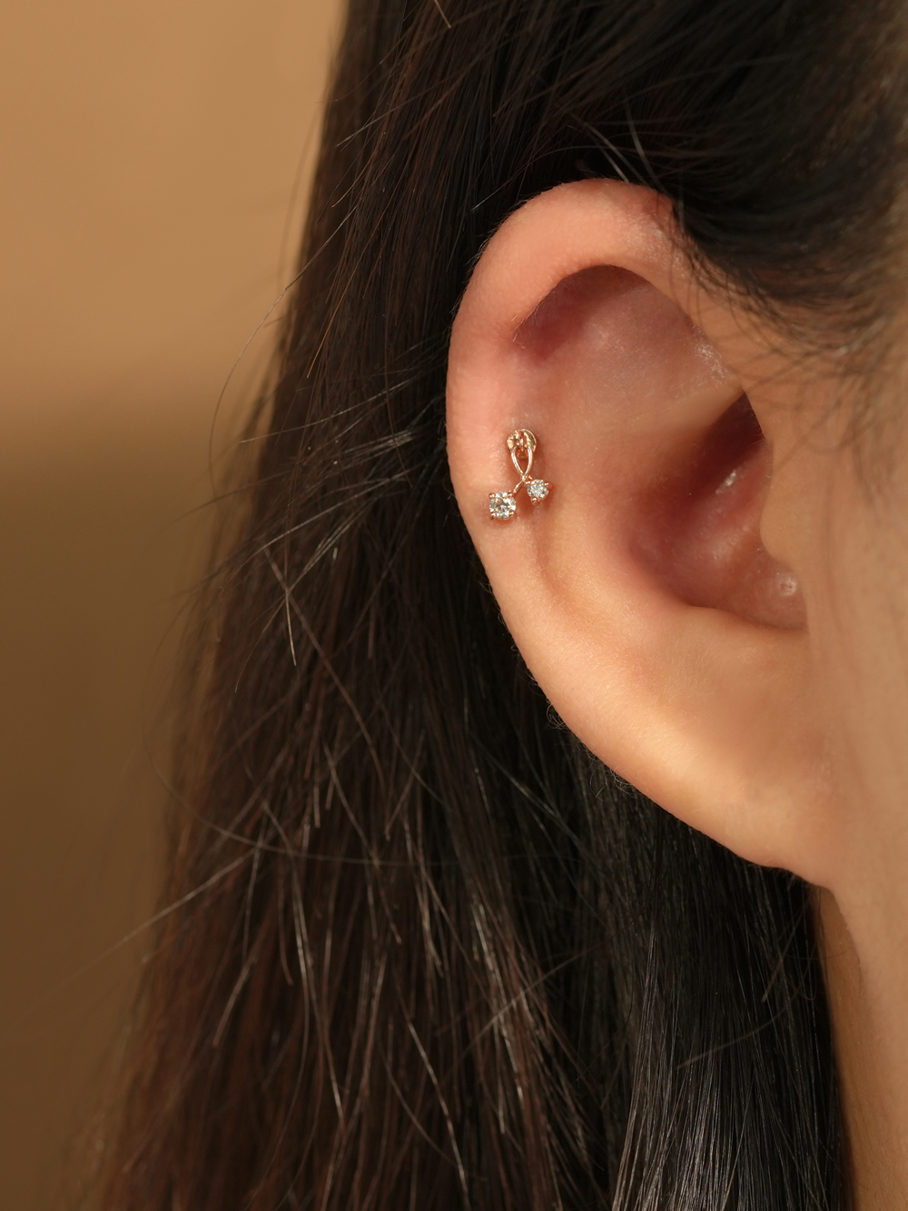 [0.8mm]14K 인터널 큐빅 앵두 드롭 라블렛 피어싱 귀걸이 이미지 8