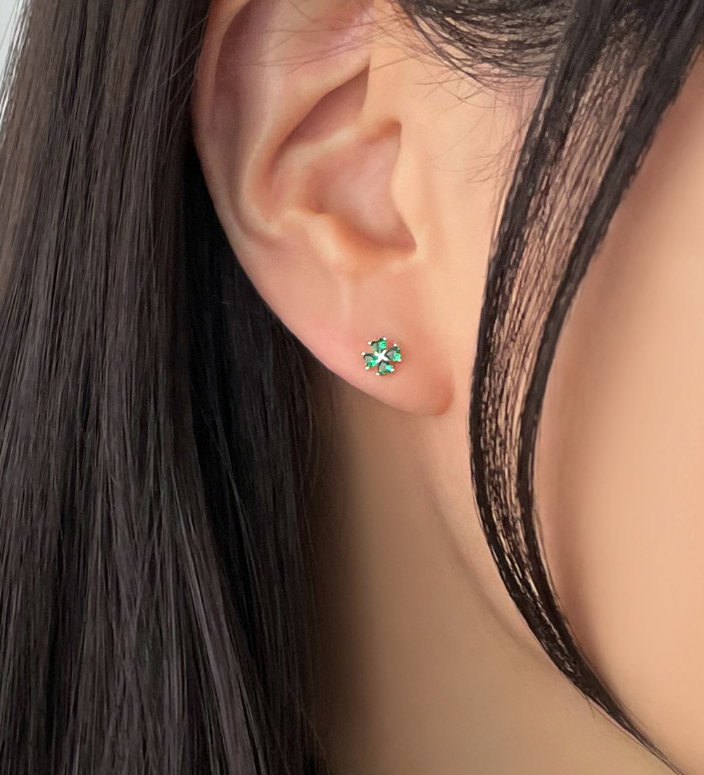 [무배] 실버925 그린 큐빅 행운의 클로버 귀걸이 은피어싱