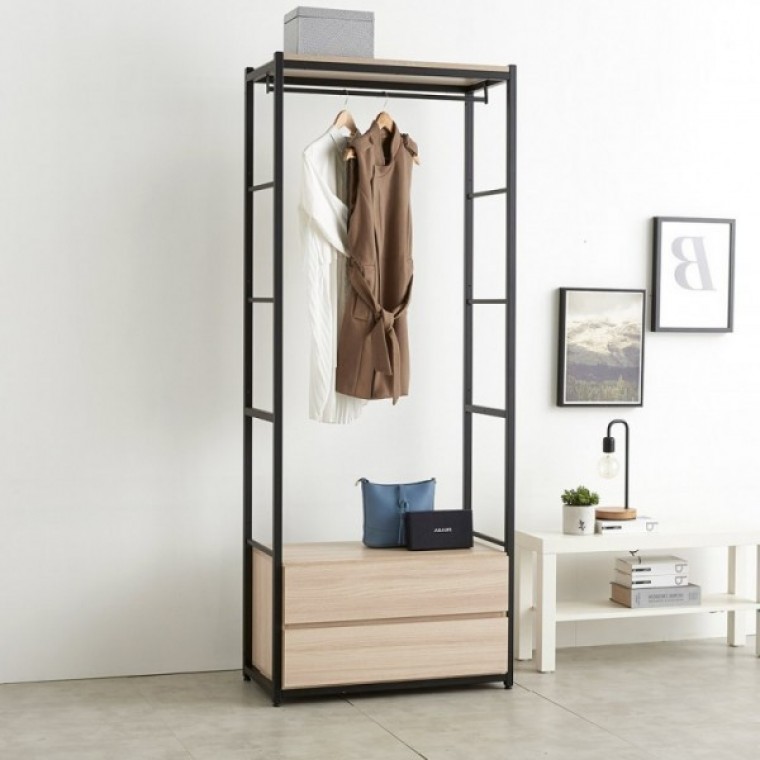 가구산책 네츄럴 4804 2단서랍 수납 철제선반 행거시스템장 RV948