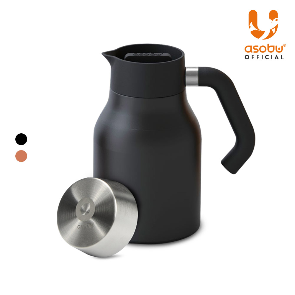 아소부 스테인레스 보온보냉 핸들서버 주전자 1000ml, 블랙