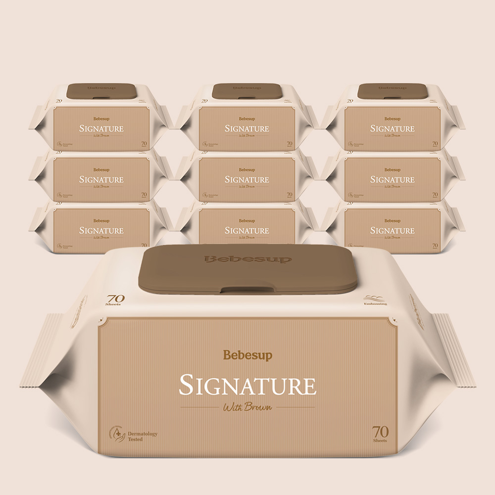 베베숲 시그니처 위드 브라운 캡형 안전한 아기물티슈 70매, 10개