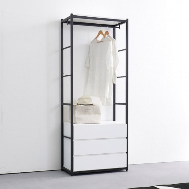 가구산책 화이트 4805 3단서랍 수납 철제선반 행거시스템장 RV954