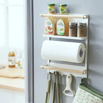 라슈에뜨 주방 냉장고 옆 틈새 공간 활용 다용도 철제 자석 키친타월 걸이 수납선반 3단