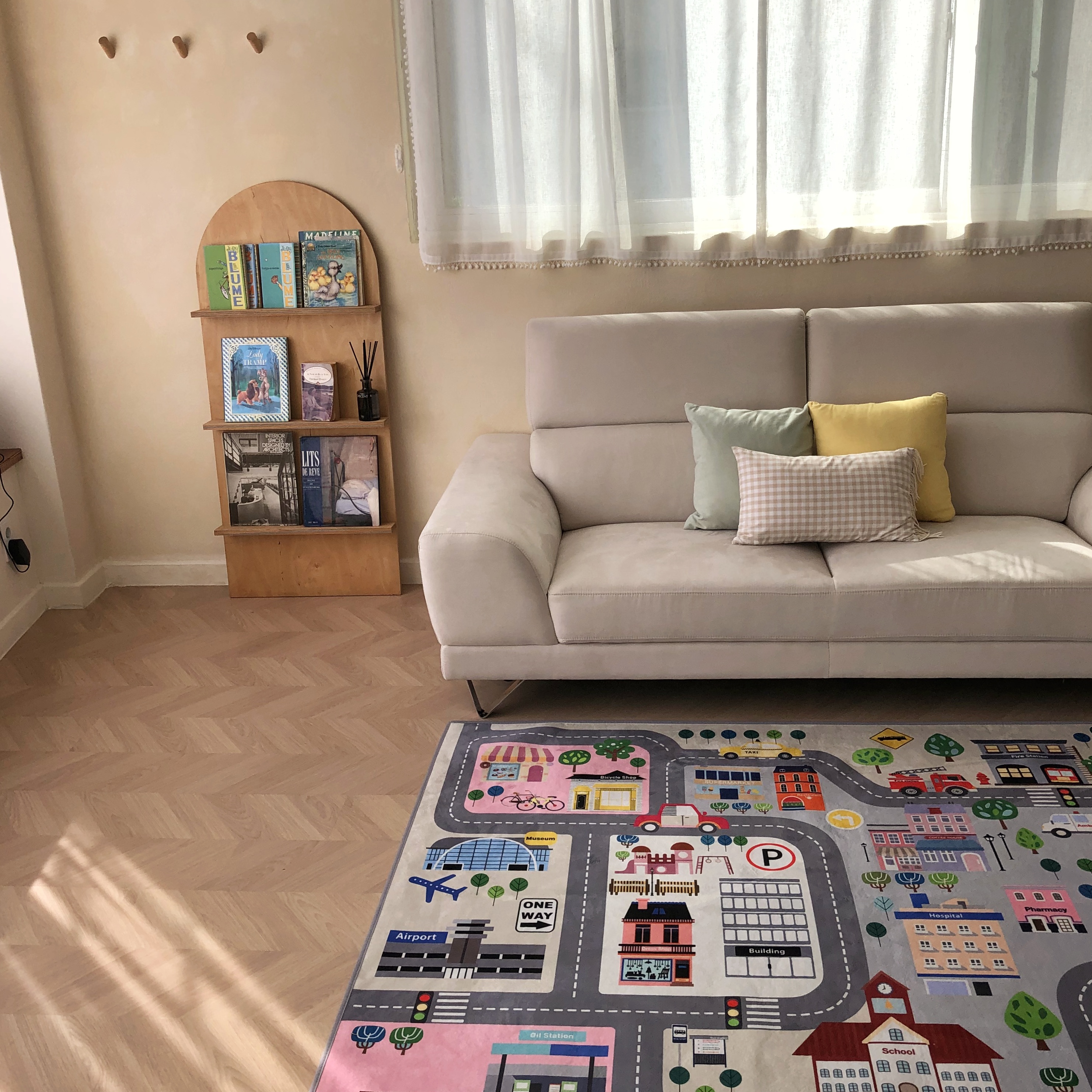 키즈러그 유아 우리동네여행 어린이 놀이 보온 자동차 도로매트 먼지없는 워셔블 우리마을러그