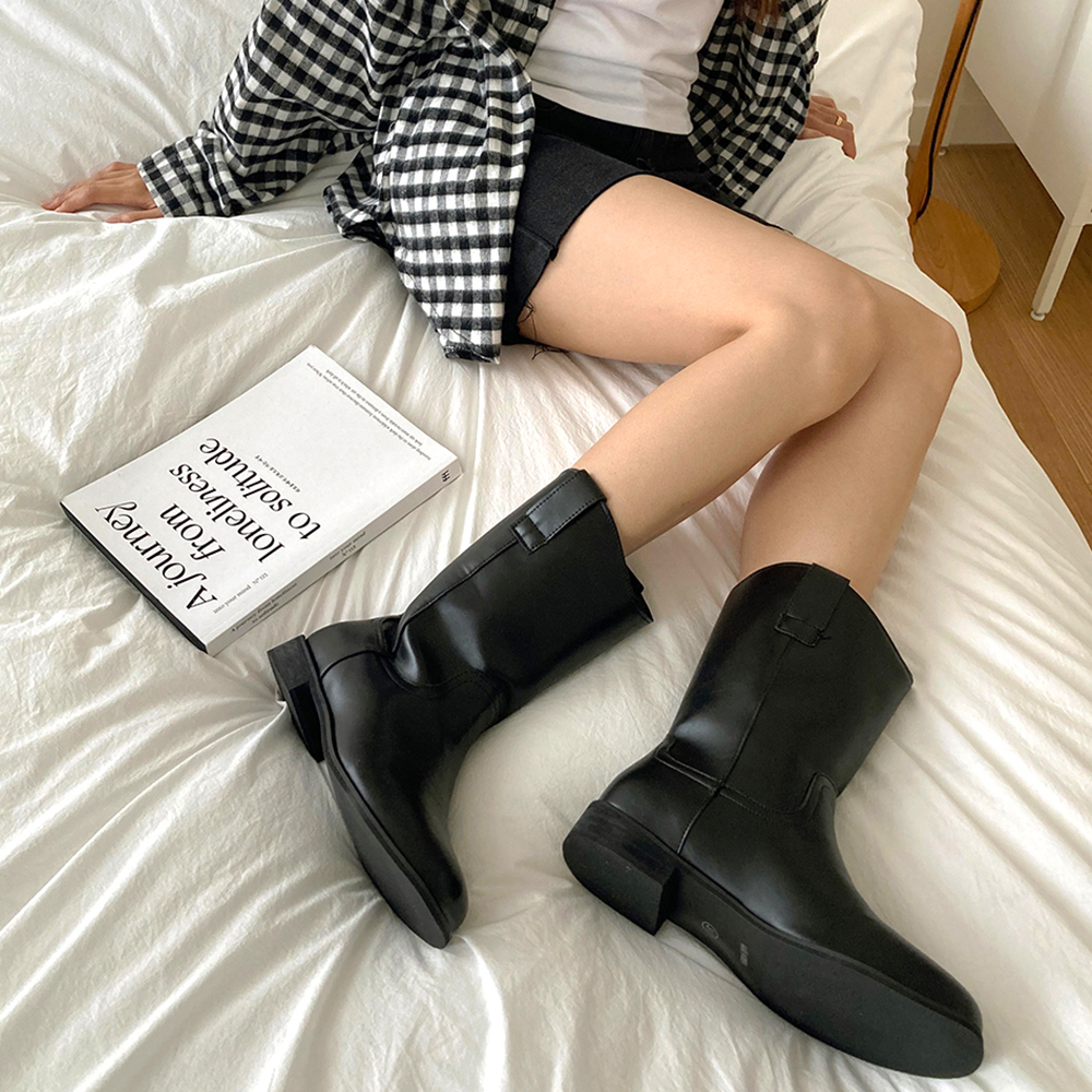 스웨이드미들부츠 하프 통넓은 웨스턴 미디 반부츠 이미지 8
