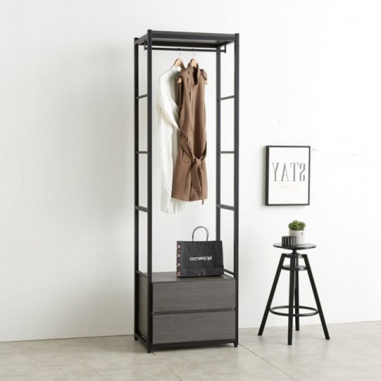 가구산책 그레이 4604 2단서랍 수납 철제선반 행거시스템장 RV925